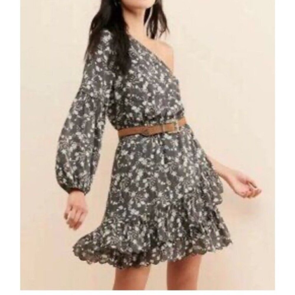 Dolan Anthropologie Mini Boho Western Floral Gray Feminine Dress LARGE